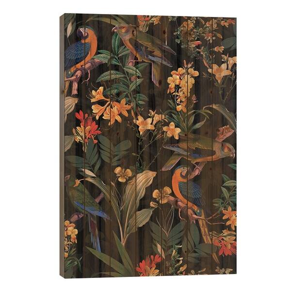 slide 2 of 3, Colorful Parrots Midnight Jungle Print On Wood by UtArt - Multi-Color 26x18x1.5