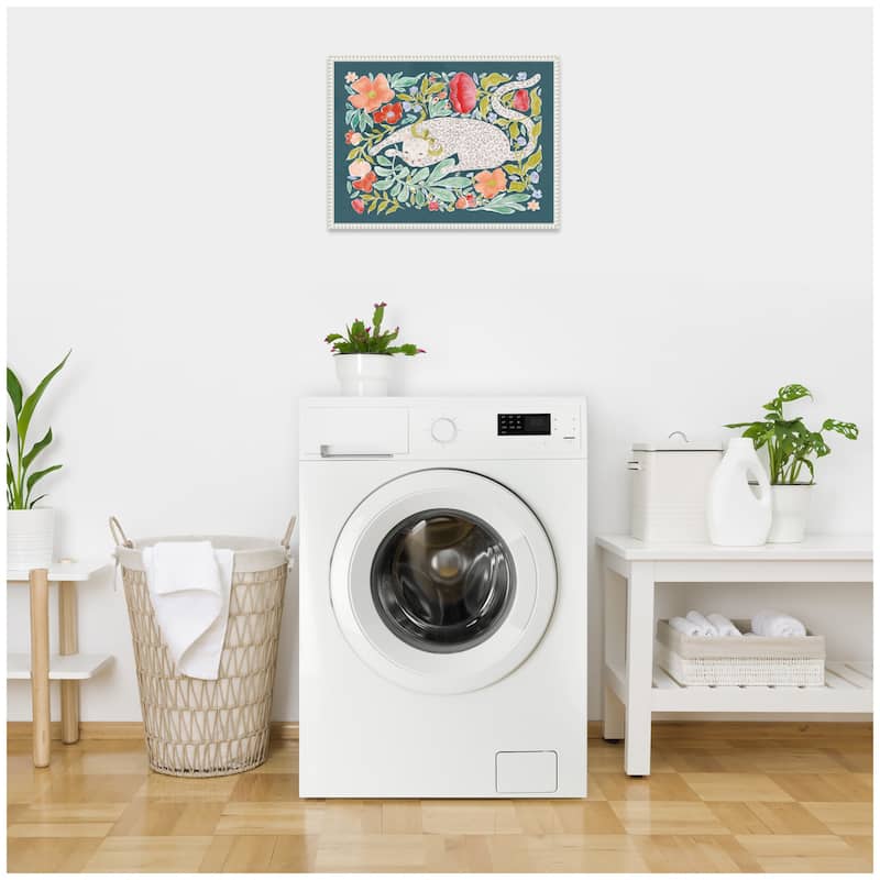 Kate and Laurel JL Floral Cat by Jill Labieniec Framed Canvas Wall Art Print