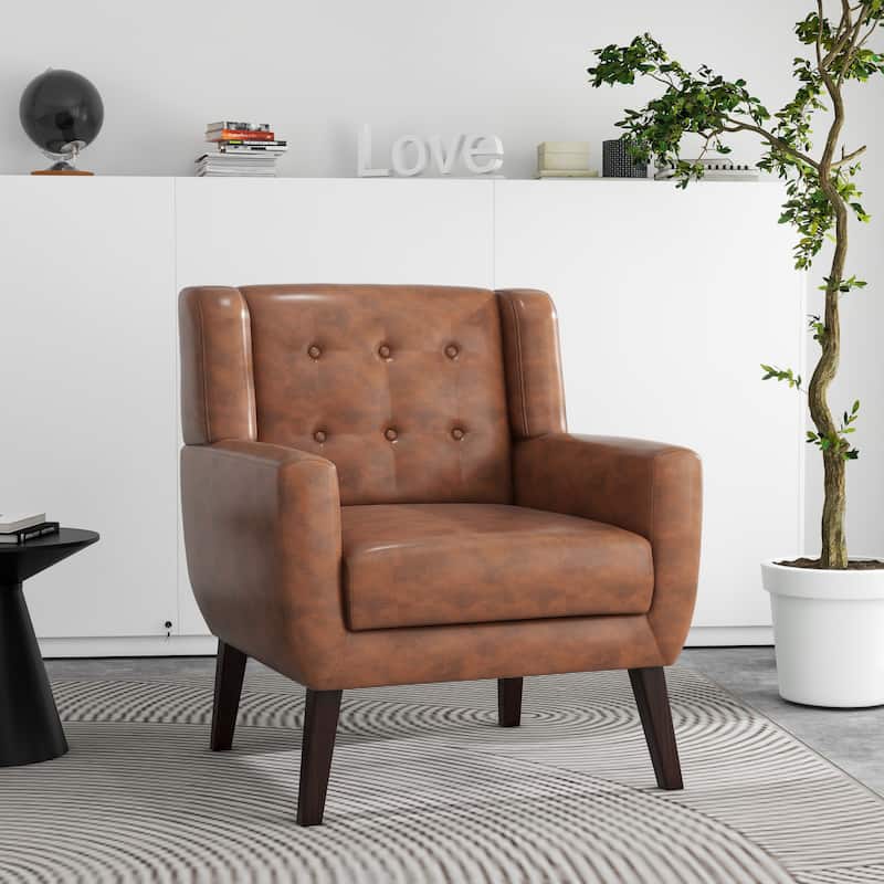 PU Leather Accent Chair Living Room Upholstered Armchair - Coffee
