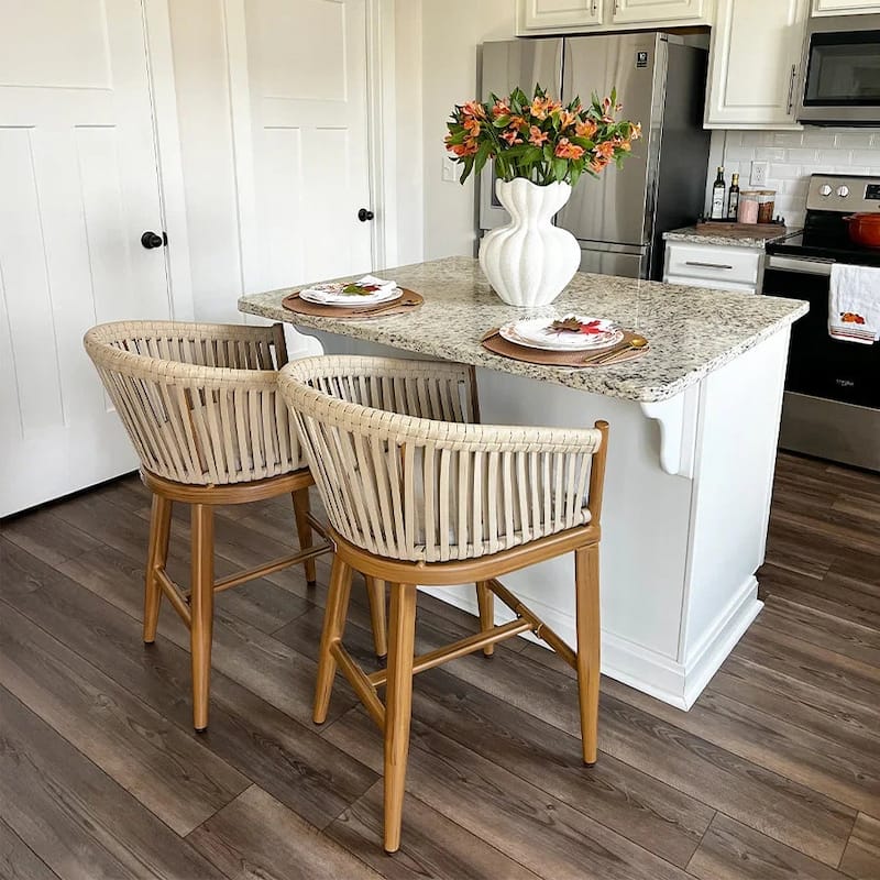 PURPLE LEAF 2 Set of Modern Bar Stool with Backrest and Arm Aluminum Legs Cushion include