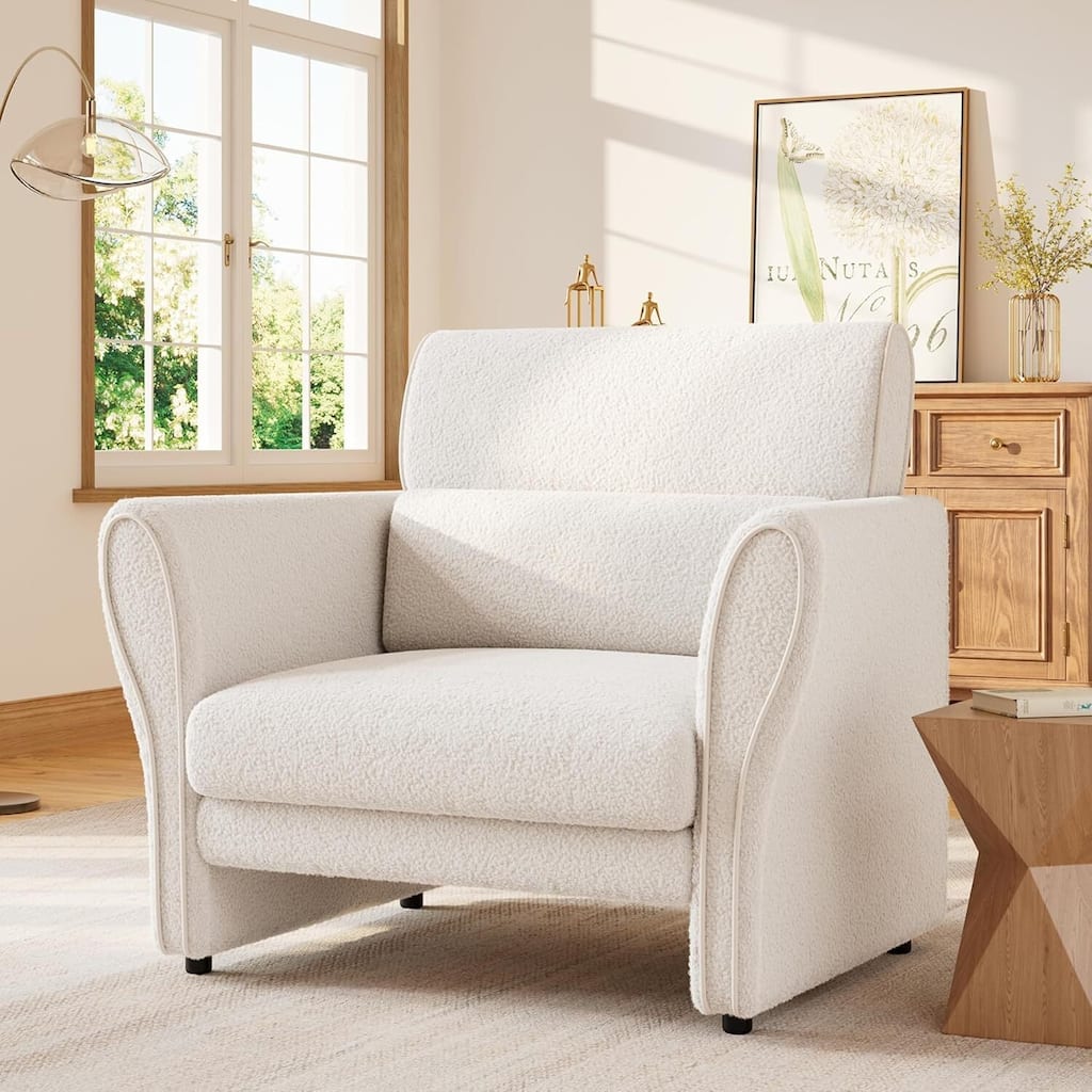 Modern Boucle Accent Arm Chair, Upholstered Comfy Single Sofa for Living Room Bedroom Office