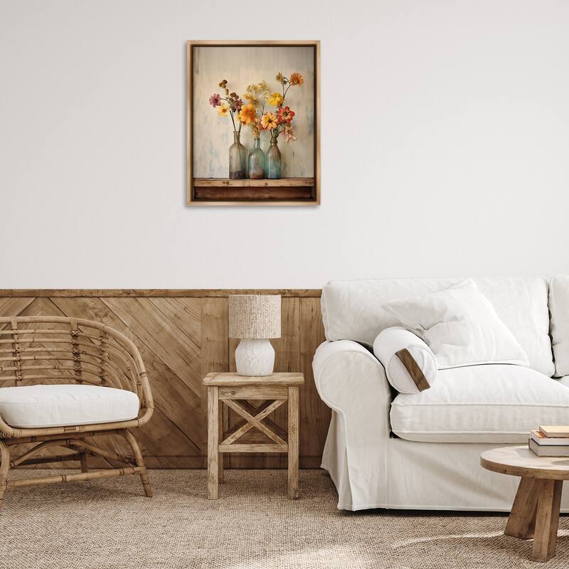 Stupell Rustic Spring Flowers Shelf Framed Floater Canvas Wall Art Design By Arlington Prints