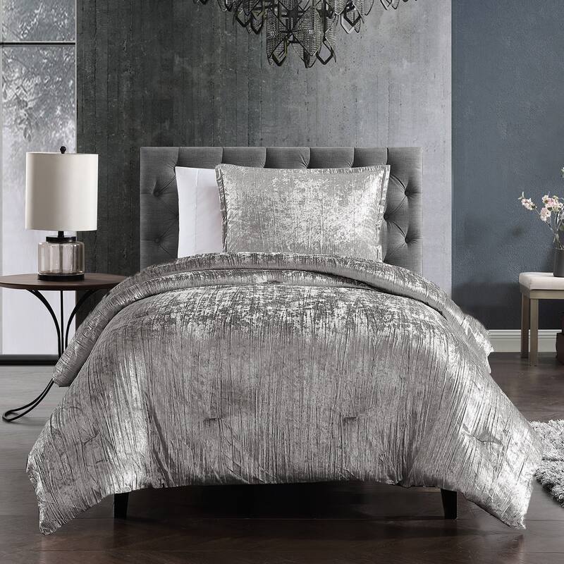 Riverbrook Home Turin Crinkled Velvet Comforter Collection - Silver - Twin - 6 Piece
