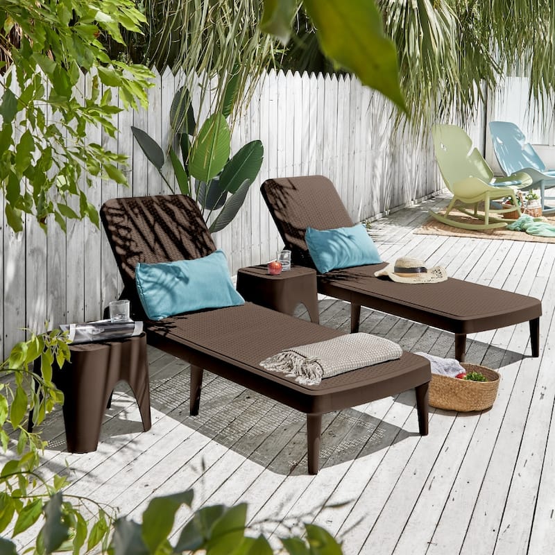 Tahiti Resin Outdoor Chaise Lounge Set With 2 Side Tables - Brown
