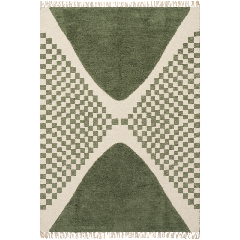 Carmeon Hamilton Monda Moroccan Bohemian Hand Woven Rug - 4' x 6' - Green - Rectangle