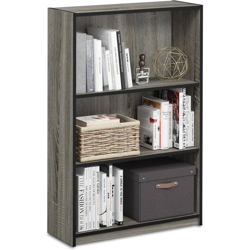 40.3 in. Tall French Oak Gray Wood 3-Shelf Bookcase