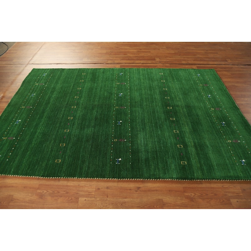 Hand Knotted Oriental 100% Wool Carpet Tribal Tribal Green Gabbeh Area Rug - 7' 8'' X 5' 0''