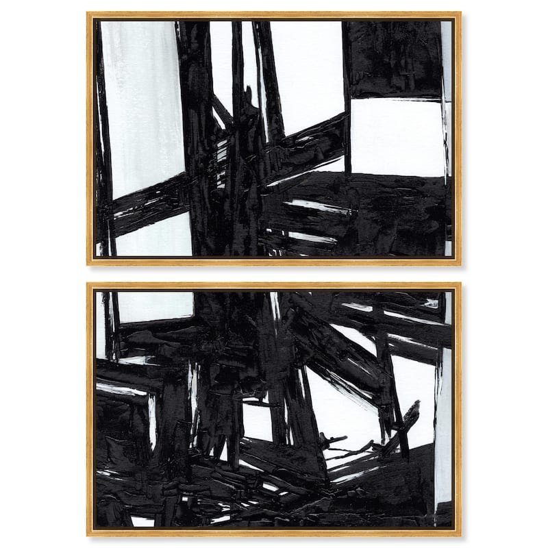 Monochrome Study Canvas Set of 2 by Art Remedy - 15" x 10" - Gold