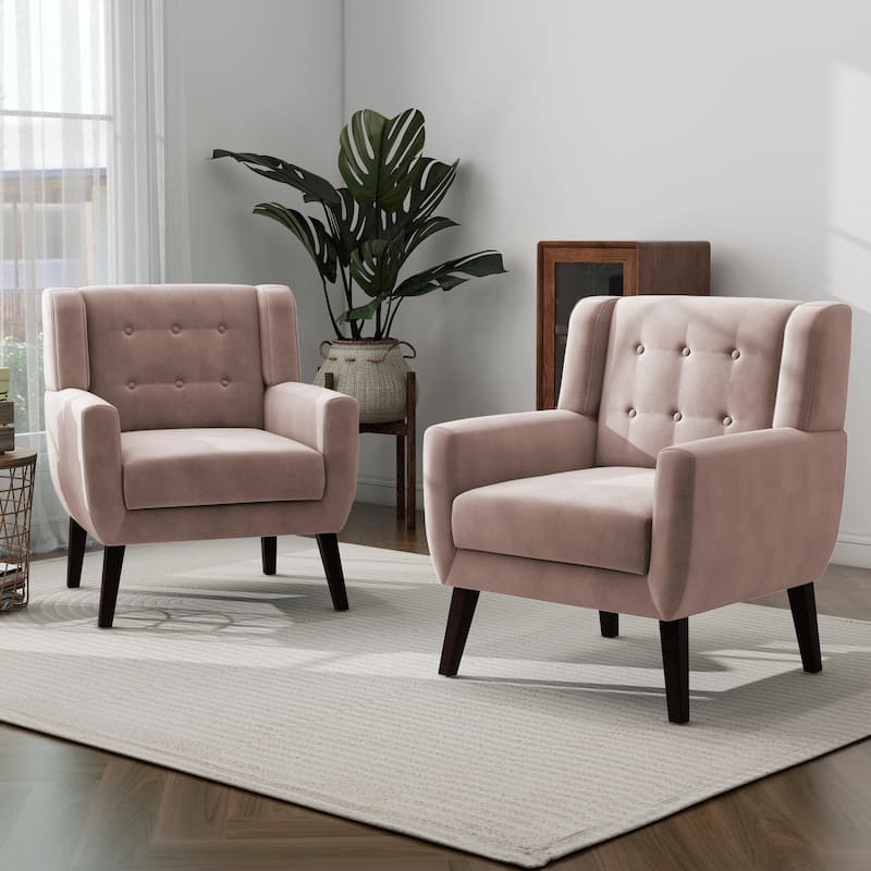 Set of 2 Velvet Living Room Accent Chair Upholstered Armchair - PINK