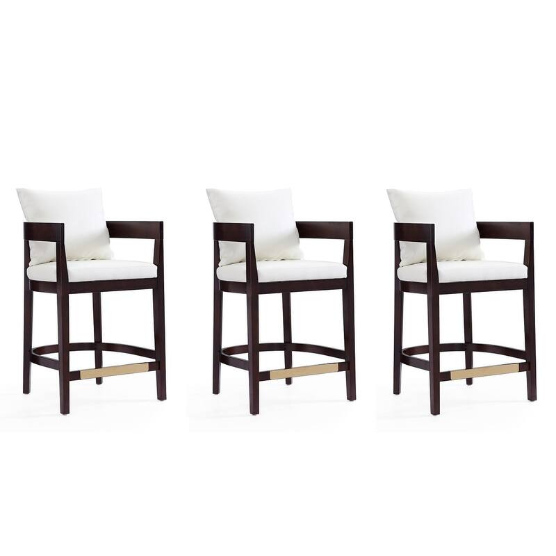 Manhattan Comfort Ritz 34 in. Dark Walnut Beech Wood Counter Height Bar Stool (Set of 3) - Ivory