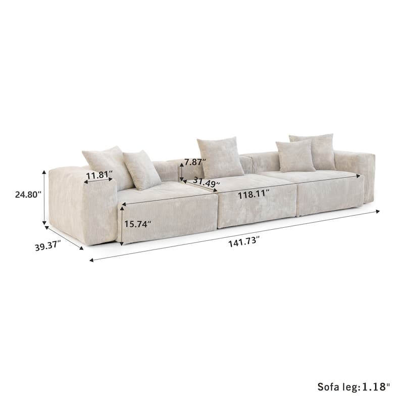 Large Corduroy Fabrics Upholstery Modular Sectional Sofa Set for Living Room
