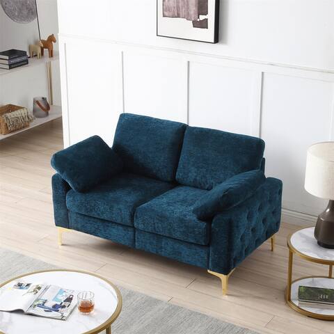 Chenille Fabric Upholstered Loveseat Sofas with Sturdy Metal Legs