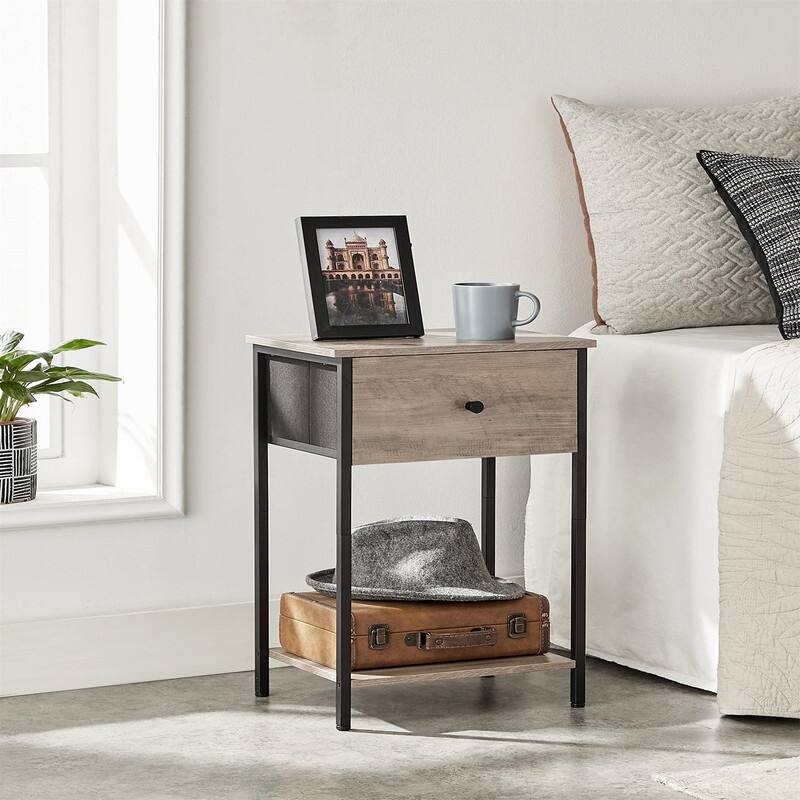 Nightstand, Side Table with Fabric Drawer