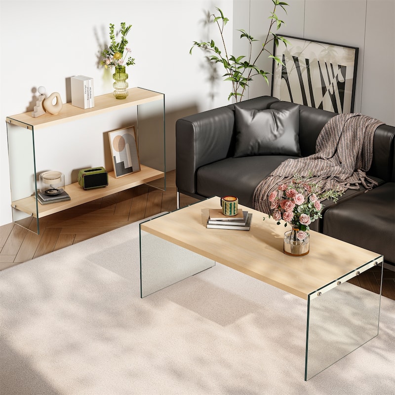Console Entry Table Storage Rectangular Entryway Table with Tempered Glass Frame