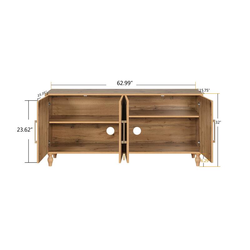 Storage Cabinet with Carved Flower Doors, Sideboard Cabinet with Metal Handle, Accent Cabinet with Adjustable Shelves
