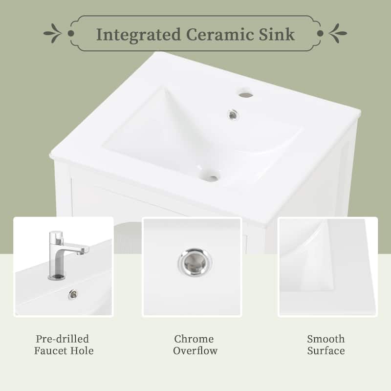 20" Freestanding Bathroom Vanity with Sink, Soft Closing Glass Door, 1 Drawer, Modern Style