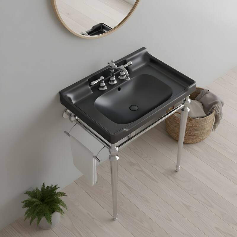Wall-Mounted Bathroom Vanity with Ceramic Basin and Metal Legs