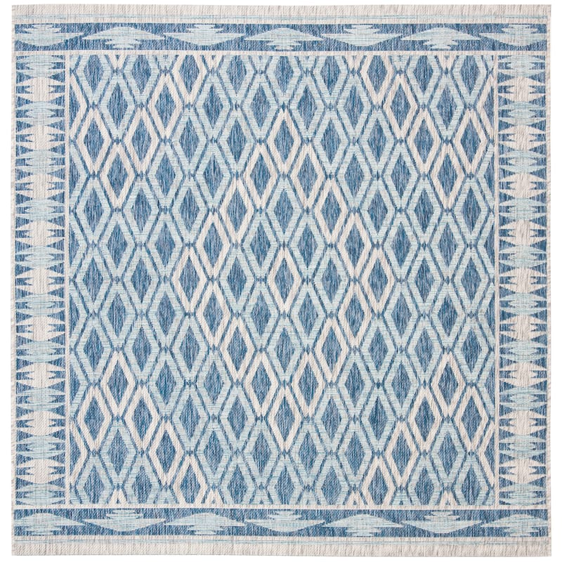 SAFAVIEH Courtyard Hannchen Indoor/ Outdoor Waterproof Patio Backyard Rug - 6'7" Square - Navy/Grey