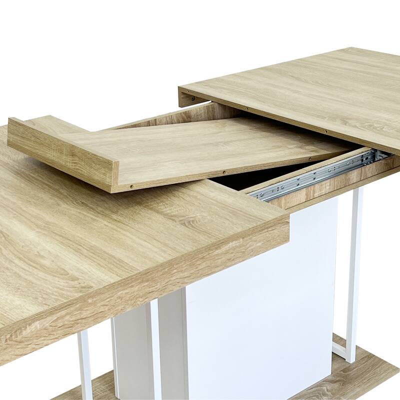 Extendable Dining Table, Wood Kitchen Table for 6-10 People, Large Home Office Table with Thick Top & Wide Feet