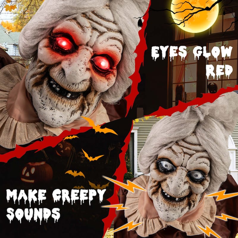 Costway Life-Size Halloween Animatronic Moving and Talking Old Lady - See Details