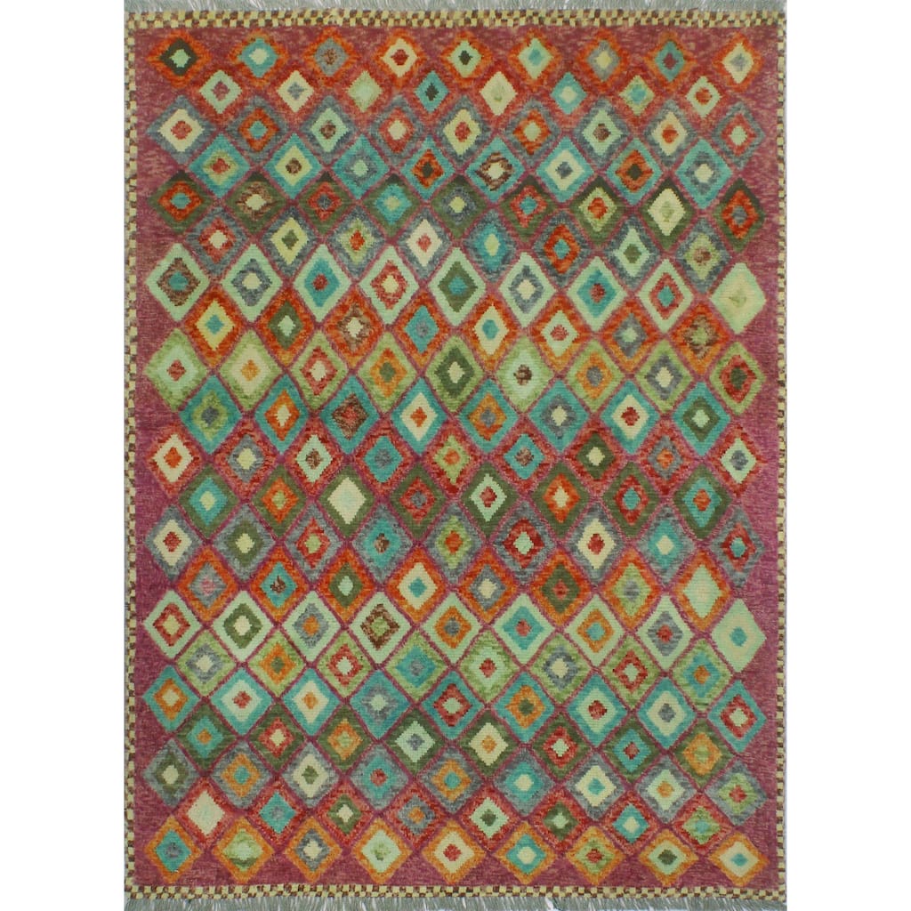 Balochi Adelma Purple/Lt. Green Rug - 4'10" x 6'6"
