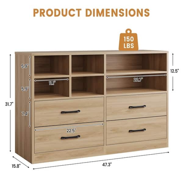 how long is a dresser 4 Drawers Dresser with 6 Open Cubbies, 47