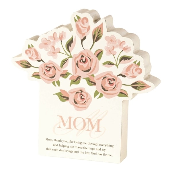 6" Beige and Pink "MOM" Printed with Quote Modern Style Tabletop Plaque - N/A