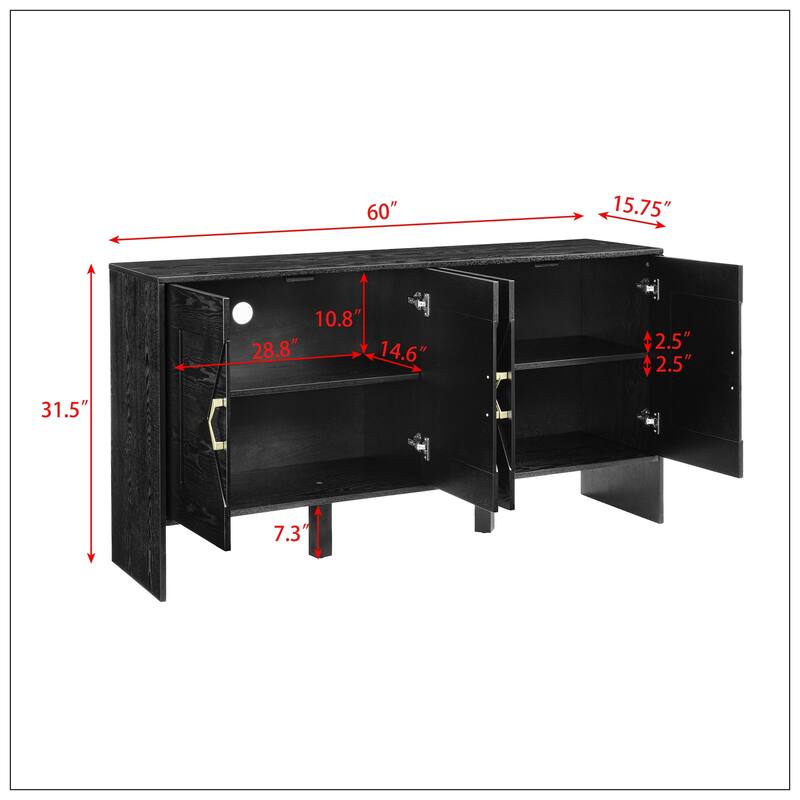 60" Mid Century Modern Sideboard Buffet Cabinet with Storage