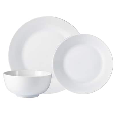 Dinnerware Set 12PCS Plain White Round Rim Aspen - 12" x 15"