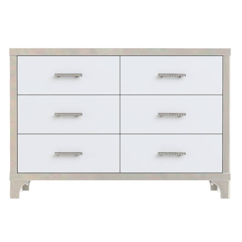 6 Drawers Dresser for Bedroom, High Gloss Mirrored Wide Chest of Drawers