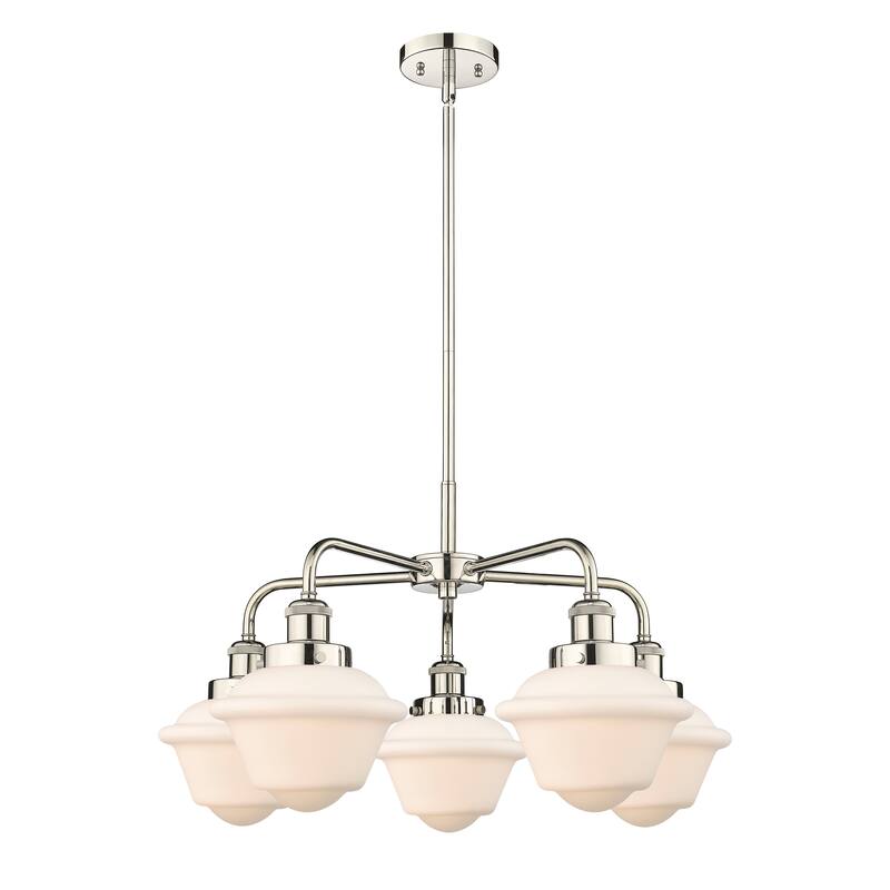 Innovations Lighting Oxford - 5 Light 25" Stem Hung Chandelier - Polished Nickel/Matte White