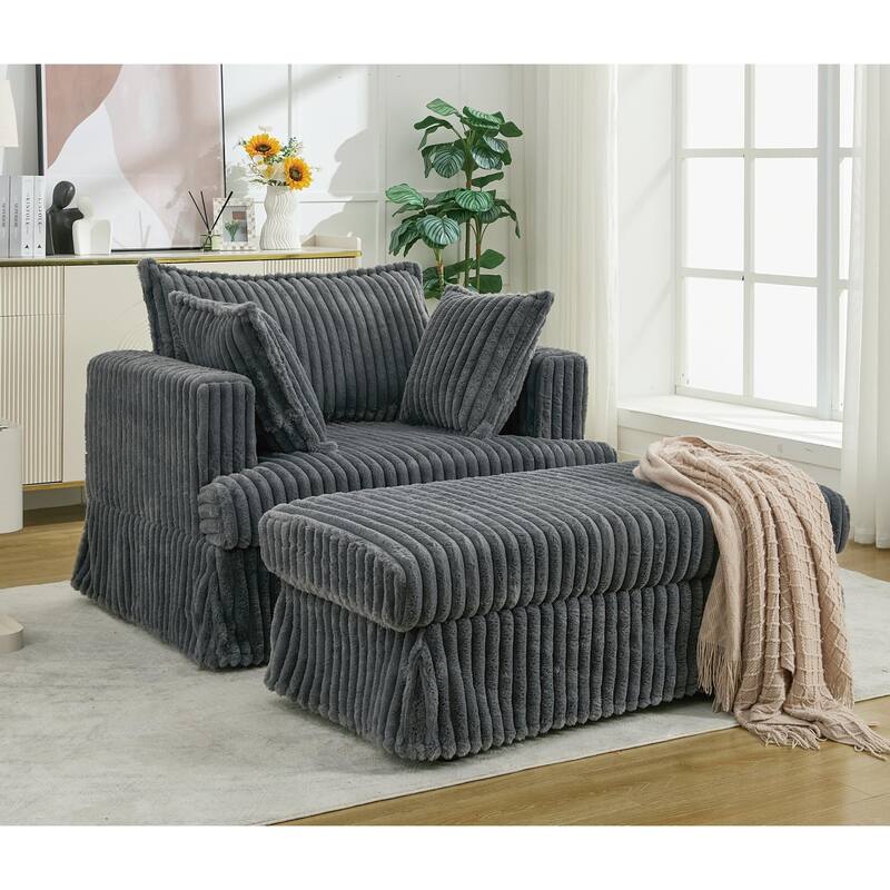47.7'' Corduroy Deep Seat Upholstered Daybed with Movable Ottoman