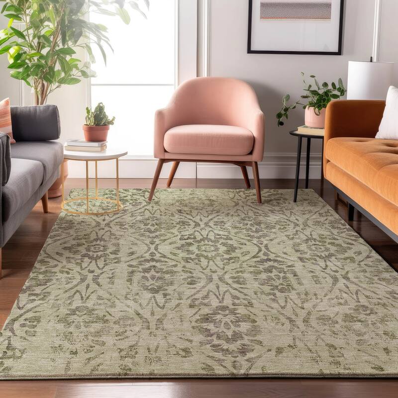 Premium Washable Super Soft Floral Damask Mayfield Rug - Aloe - 8' x 10'