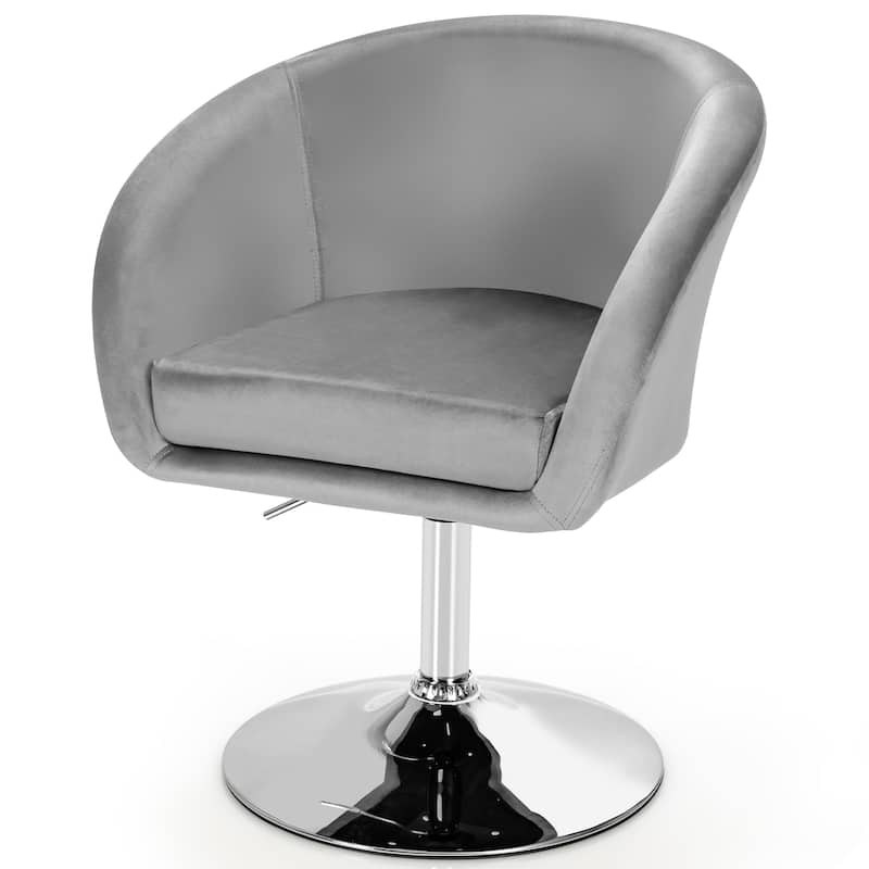 Height Adjustable Vanity Chair Modern Velvet Swivel Leisure Chair - Grey