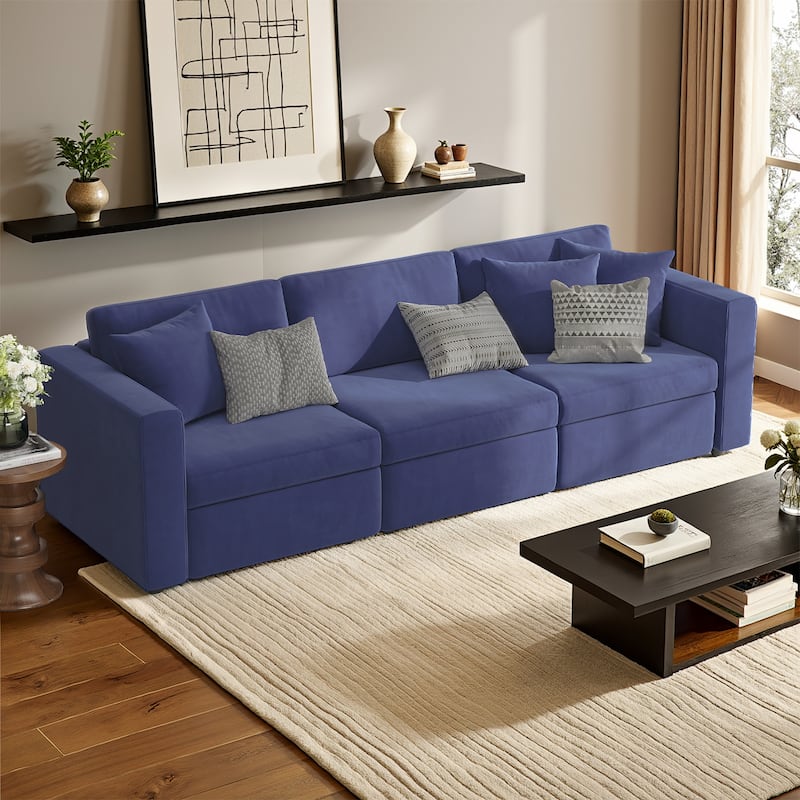 Pocassy Cloud Sofa Modular Sectional Couch with Seat Storage - 3-Seat without Ottoman - Blue