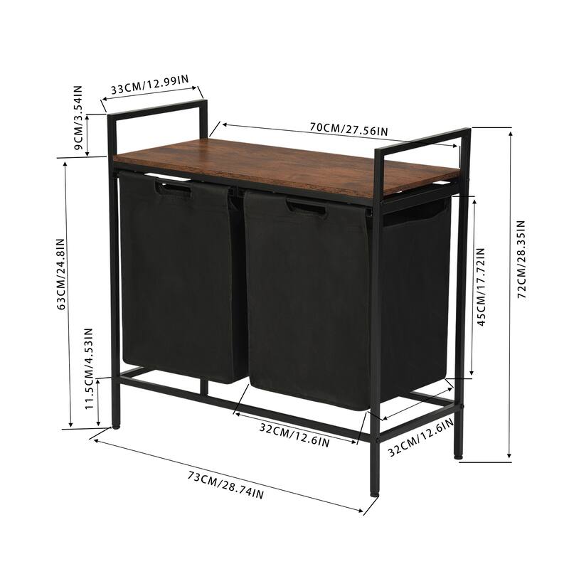 Homy Casa Laundry Hamper with Removable Fabric Bin & Wood Top