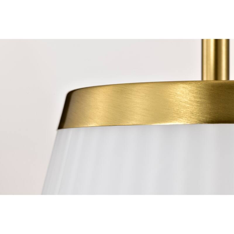Royale Large Pendant Burnished Brass Finish Ribbed White Glass - Burnished Brass