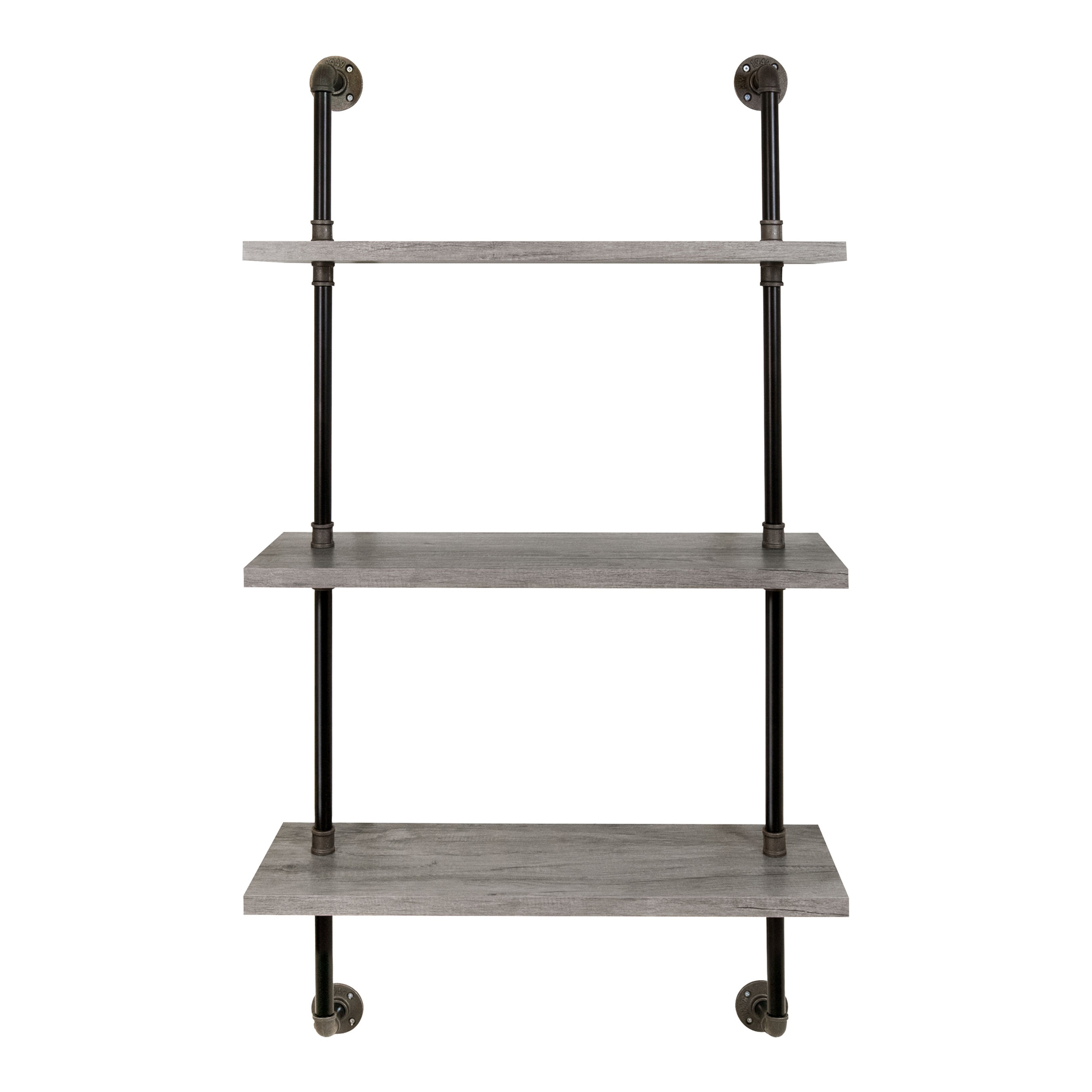 DH BASIC Industrial Vintage Grey 32-Inch Metal 2-Tier Wall Shelf