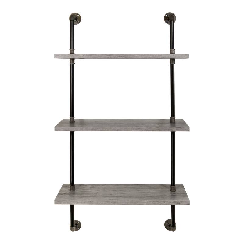 DH BASIC Industrial Vintage Grey 32-Inch Metal 2-Tier Wall Shelf by Denhour