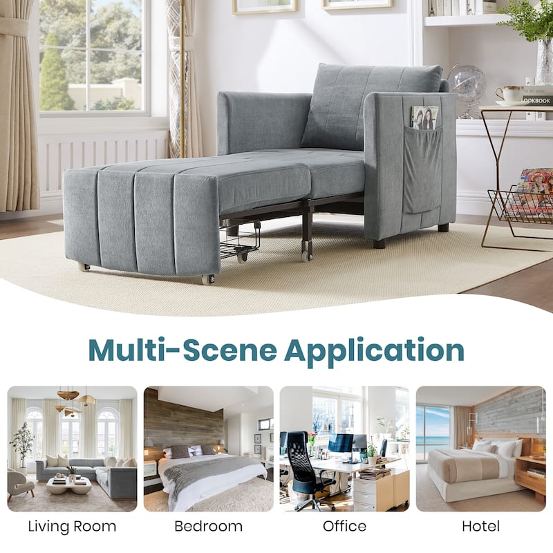 Roomfitters Convertible Sleeper Sofa with Pull-Out Bed 5-Position Adjustable Backrest Side Pockets & Storage Basket