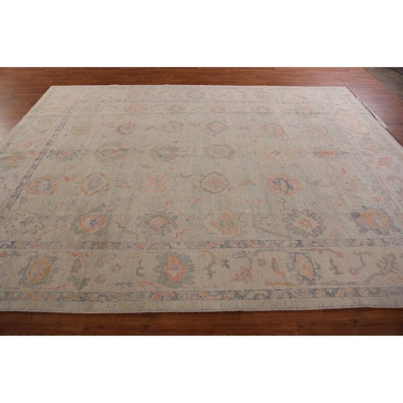 Hand Knotted Oriental 100% Wool Carpet Transitional All-Over Beige & Ivories Oushak Area Rug - 11' 4'' X 8' 4''