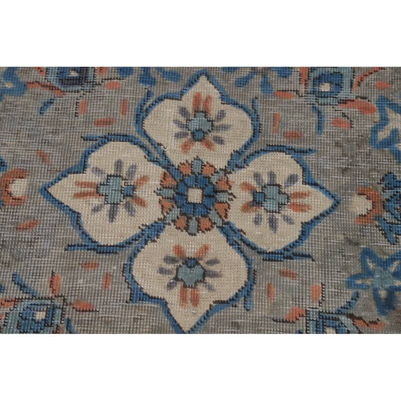 Traditional Tabriz Persian Area Rug Blue Hand-Knotted Wool Carpet - 6'5"x 9'4"