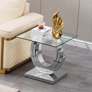 Modern Glass End Table with Stainless Steel Base for Living Room or ...
