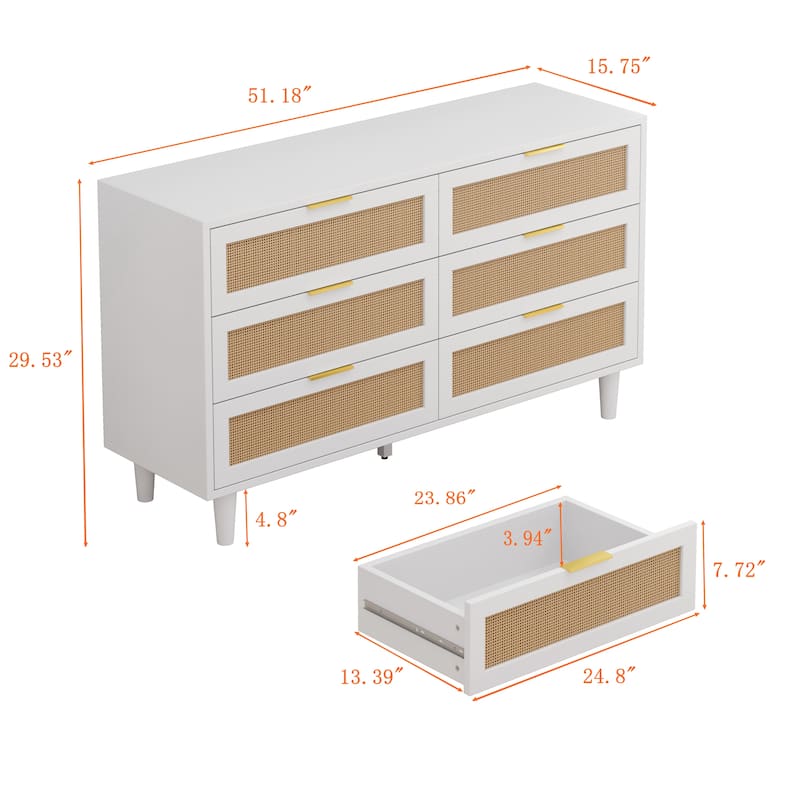 6-Drawers Rattan Storage Cabinet Rattan Drawer