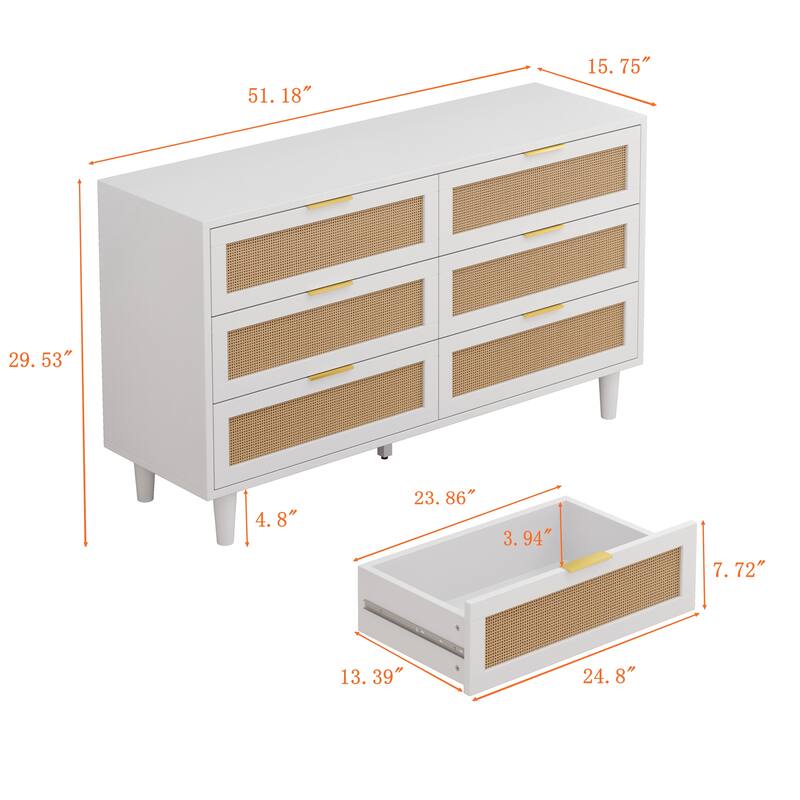 Modern 6 drawers Rattan dresser Rattan Drawer