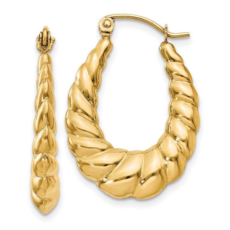 Curata 14k Yellow Gold Polished Scalloped Hoop Earrings - 25x18mm