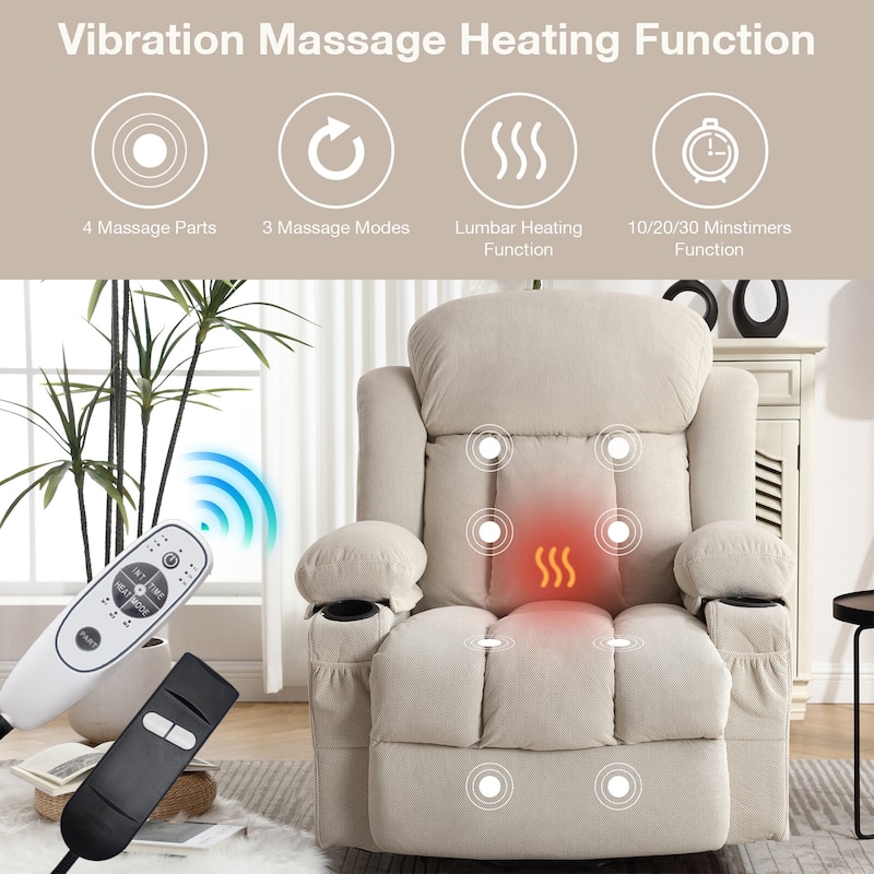 Electric Recliner Chair with Massage, Heat, USB & Cup Holders