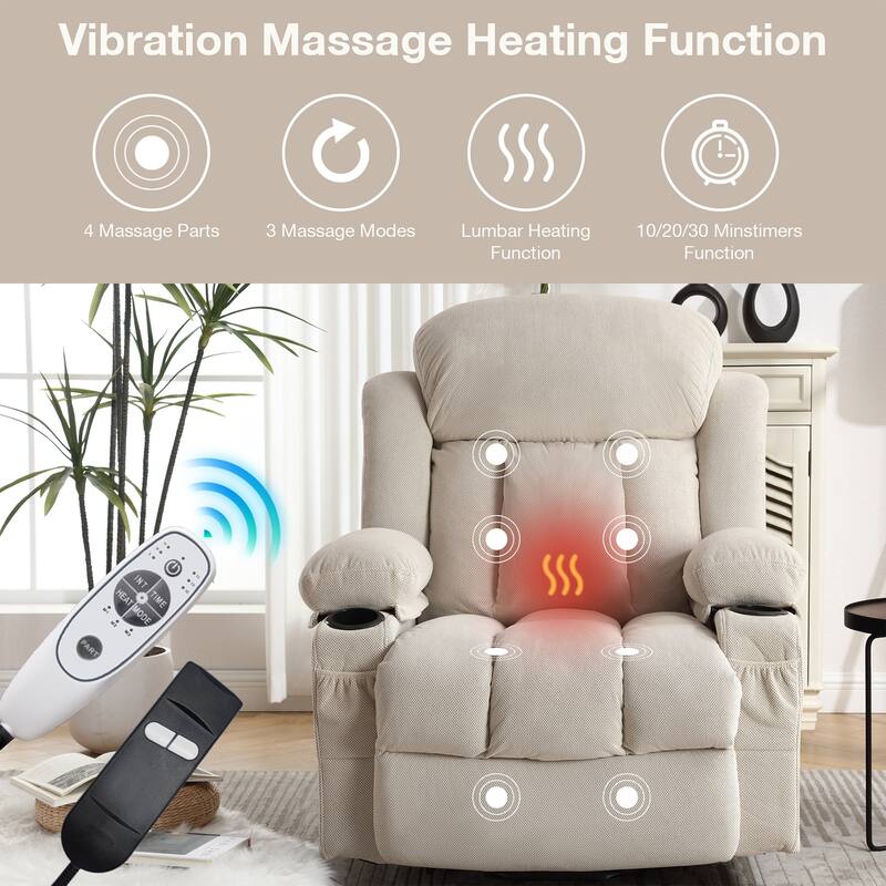 Electric Recliner Chair with Massage and Heat, USB Port, Cup Holders and Side Pockets, Adjustable Vibration Modes and Heating