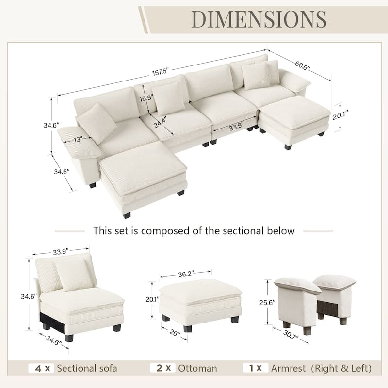 MAISON ARTS Modular Cloud Sectional Sofa, Comfy L- or U-Shaped Couch with Ottomans & Pillows, 4–6 Seat Living Room Sofa