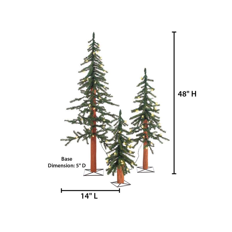 Set of 3 PreLit Alpine Trees with LED Lights - N/A
